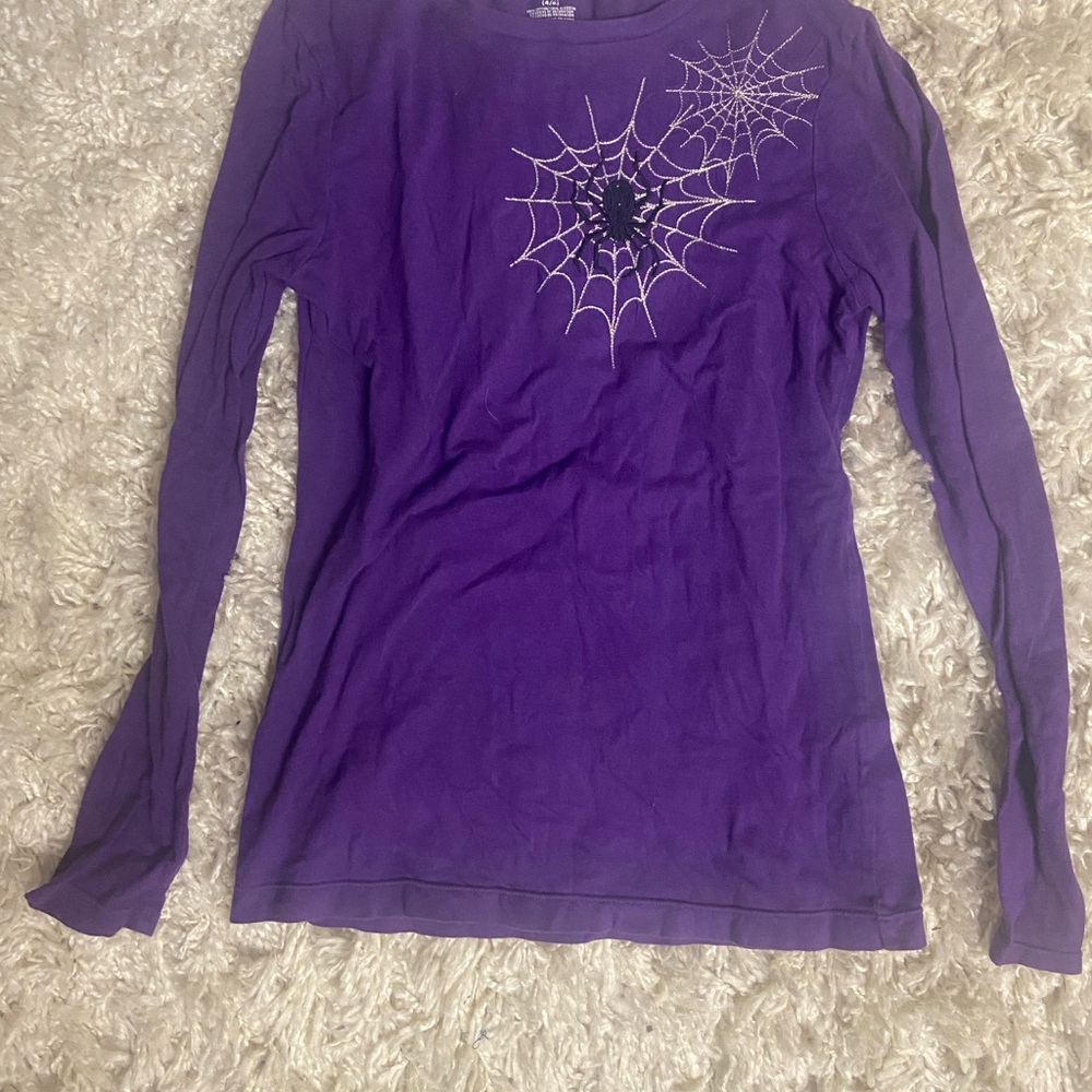 Purple Long Sleeve Top with Spider Web Design